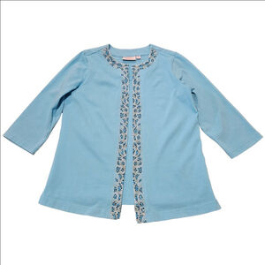 Women's Quacker Factory Blue Open Cardigan with Attached Tank Top Size S